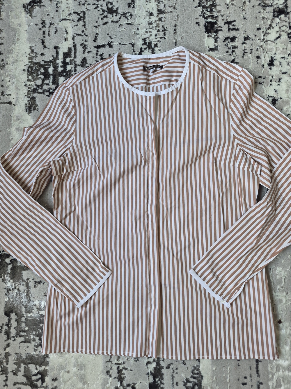 Nespresso White & Brown Vertical Stripe Long-Sleeve Shirt 40 New - Picture 1 of 11